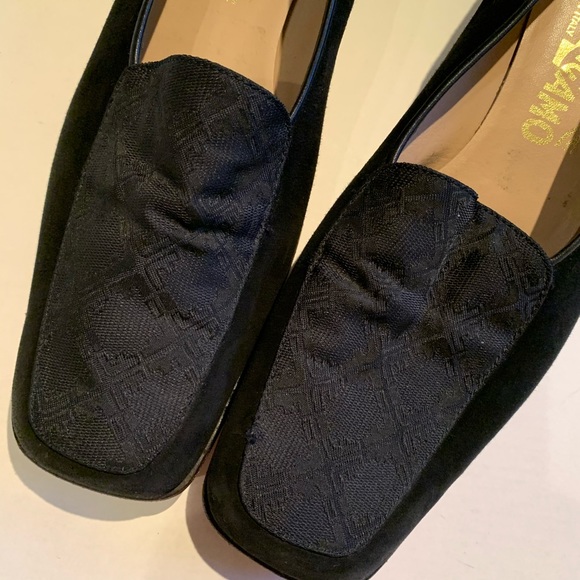 Salvatore Ferragamo Black Suede Square Toe Loafers - Picture 3 of 11